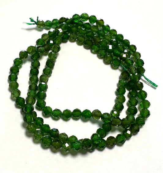Micro Diamond Cut Chrome Diopside Beads, 3mm Calibrated Gemstone Strand – SP2720
