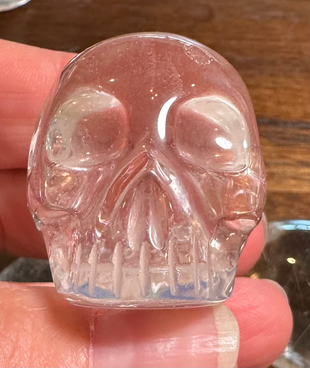Master Carved Lemurian Quartz Crystal Skull with Brilliant Rainbow Flash – Vanderlei Barreto – Brazil – Item #NC7892