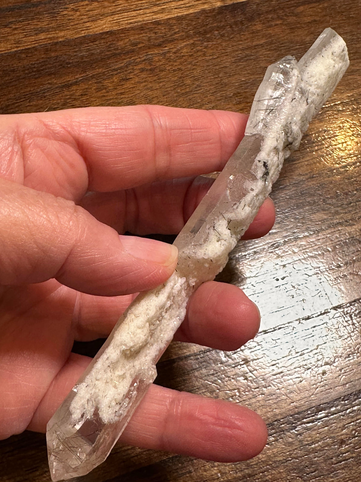 Diamantina Brazil Quartz Point with Black Rutile and Snow White Lodalite #NC5963
