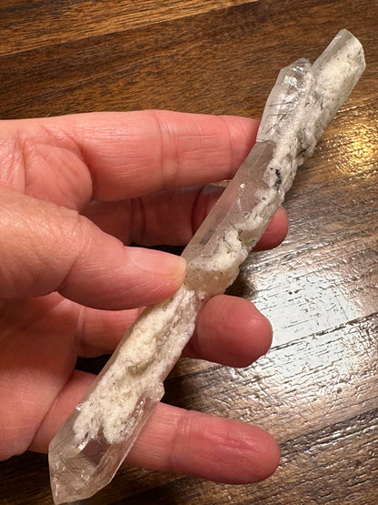 Diamantina Brazil Quartz Point with Black Rutile and Snow White Lodalite #NC5963