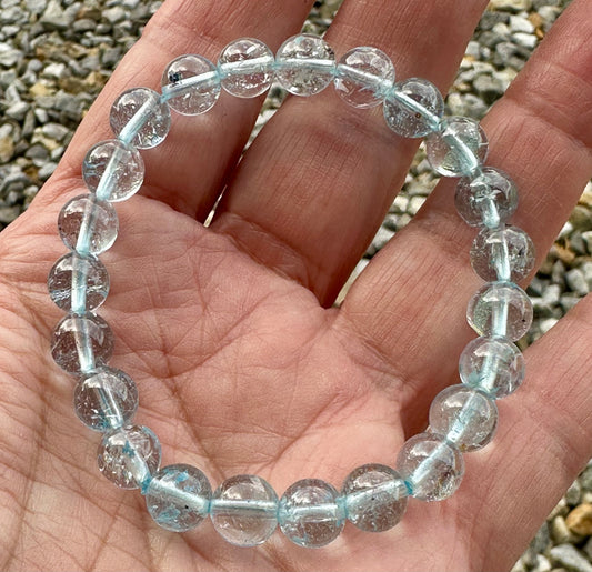 BLUE TOPAZ MALA BEAD BRACELET 8MM #MALA35