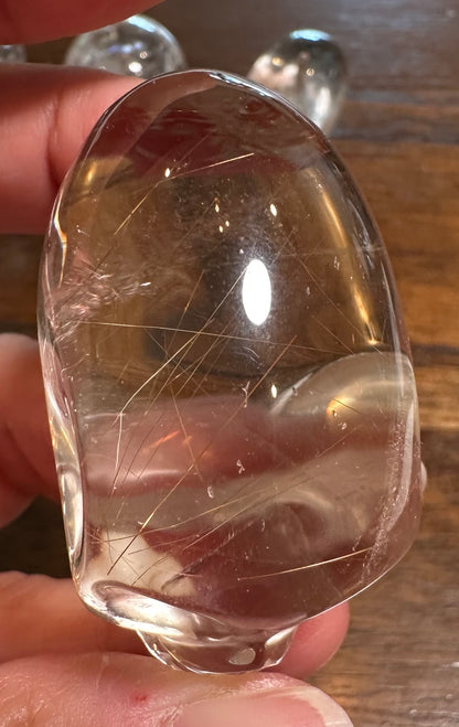 Master Carved Golden Rutilated Lemurian Quartz Elongated Crystal Skull by Vanderlei Barreto, Brazil – 1” x 2” – NC7890