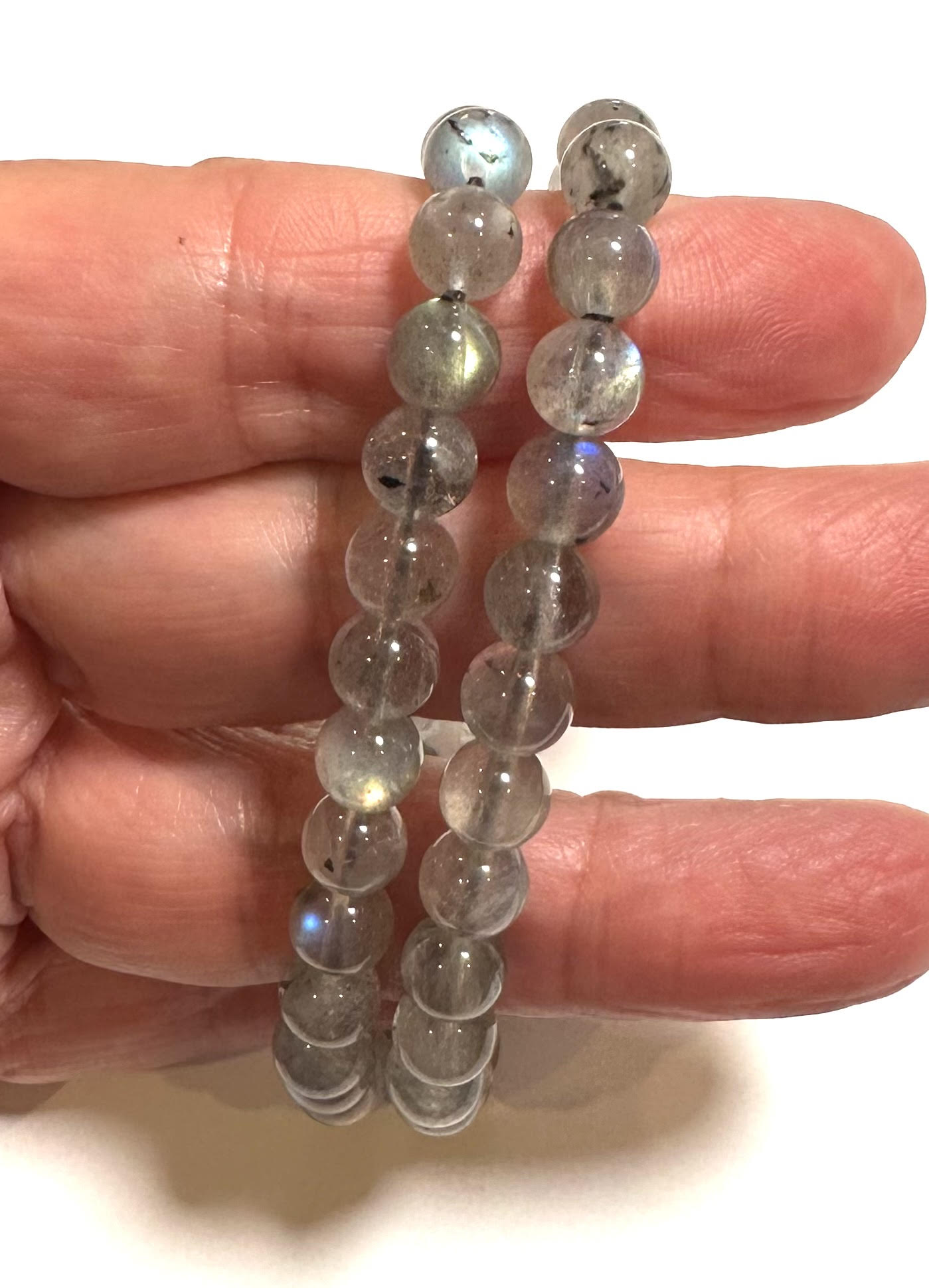 AA Grade Labradorite Mala Bracelet – 7mm Round Beads – Blue & Gold Flash – SP7887