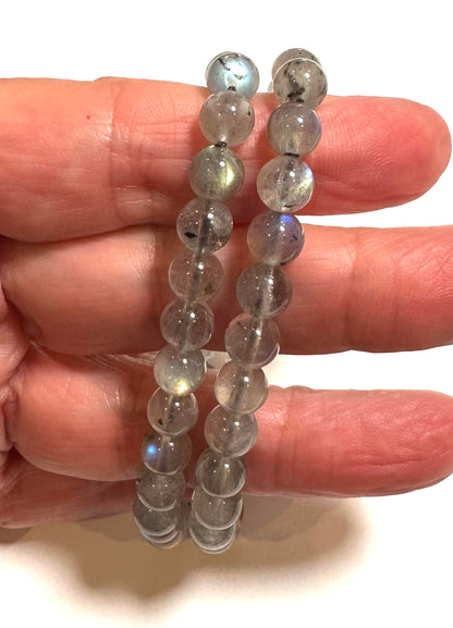 AA Grade Labradorite Mala Bracelet – 7mm Round Beads – Blue & Gold Flash – SP7887