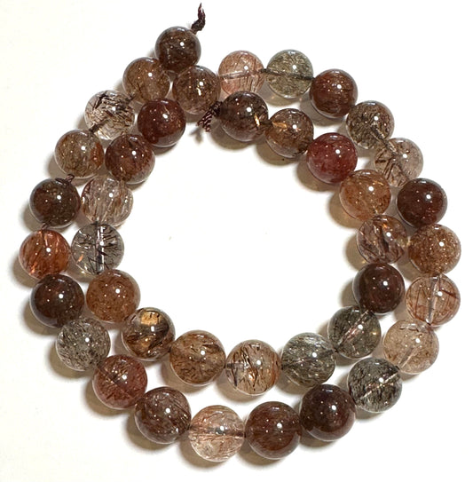 AAA Red Rutilated Quartz Beads from Brazil | 10mm Natural Rutile Quartz Gemstone Strand | SP7936