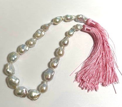 AAAA Baroque Pearl Strand with Pink Silk Tassels – 13mm Average – PB7885
