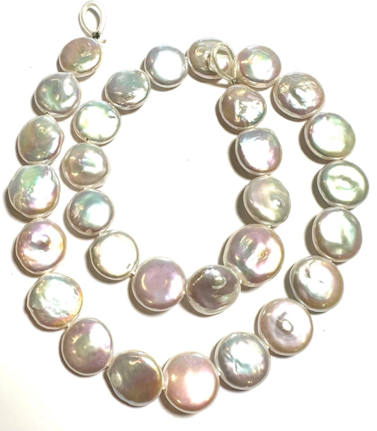 One of a Kind Rare White Coin Pearl Bead Strand – AA Grade Item #: PB7861