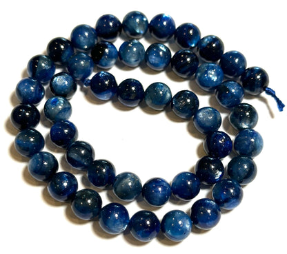 AAA Quality Deep Blue Kyanite Beads 8mm – Super Flashy High-End Gemstone Strand – SP 7934