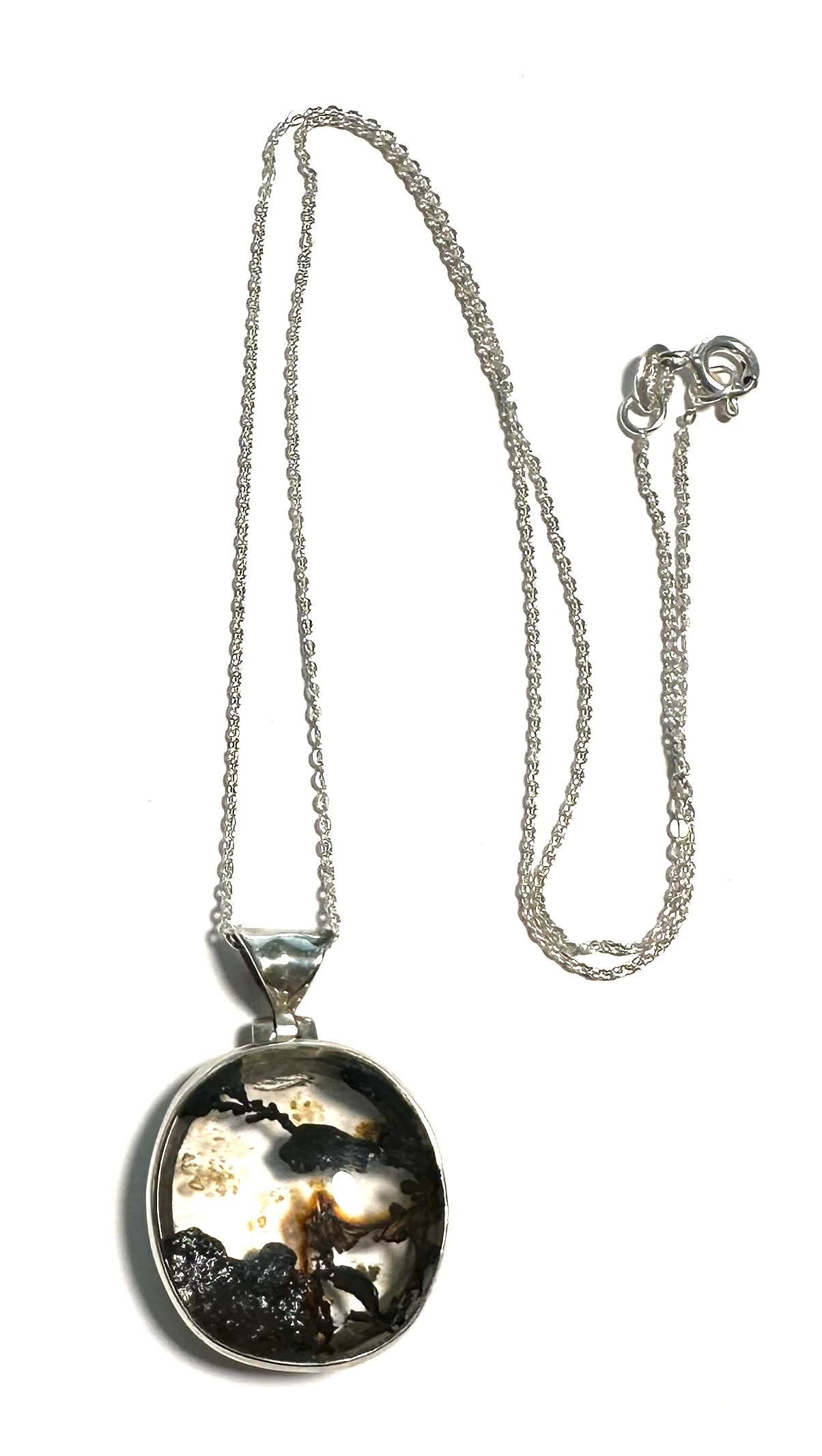 Rare Dendritic Quartz with Hematite Pendant Necklace-  Hinged Sterling Silver Bail – 18” Chain SP7724