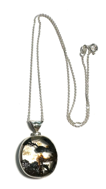 Rare Dendritic Quartz with Hematite Pendant Necklace-  Hinged Sterling Silver Bail – 18” Chain SP7724