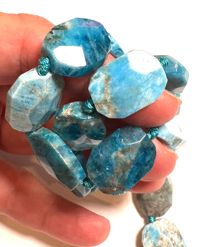 Apatite Faceted Cushion Cut Beads – Knotted Strand – 14x18mm – SP2524