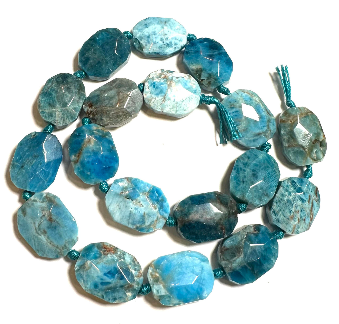 Apatite Faceted Cushion Cut Beads – Knotted Strand – 14x18mm – SP2524