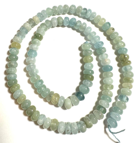 Natural Aquamarine Rondelle Beads – 6x4mm Smooth Rondelles – SP7847