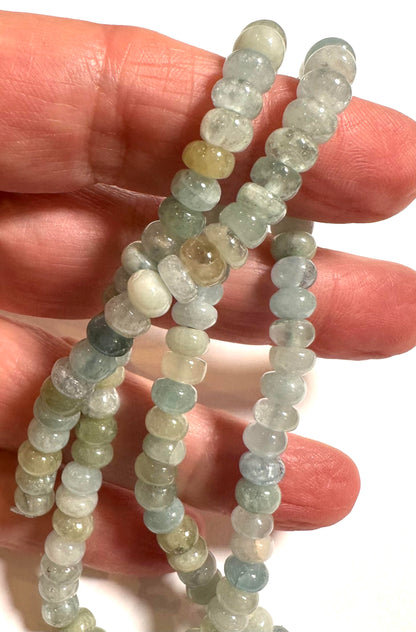 Natural Aquamarine Rondelle Beads – 6x4mm Smooth Rondelles – SP7847