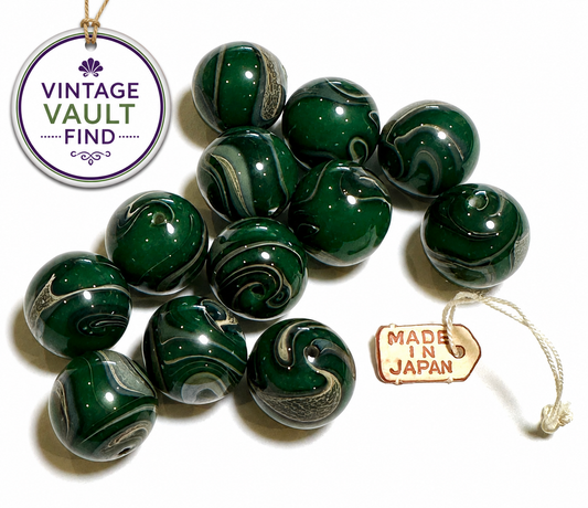 Vintage Coro Japanese Marbled Glass Beads 12mm Round #VB558