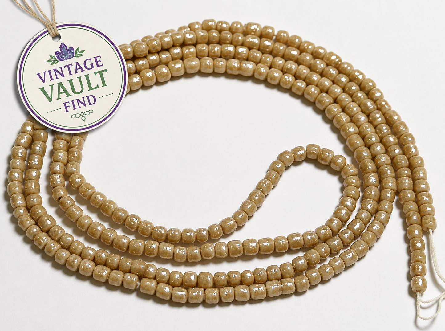 Vintage Miriam Haskell Champagne Luster Baroque Glass Beads 3mm #VB103