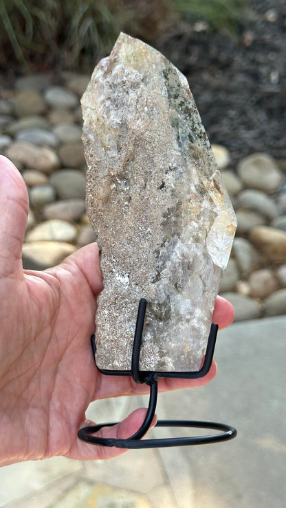 Garden Quartz Lodolite Statement Piece with Rainbow and Stand #NC7946