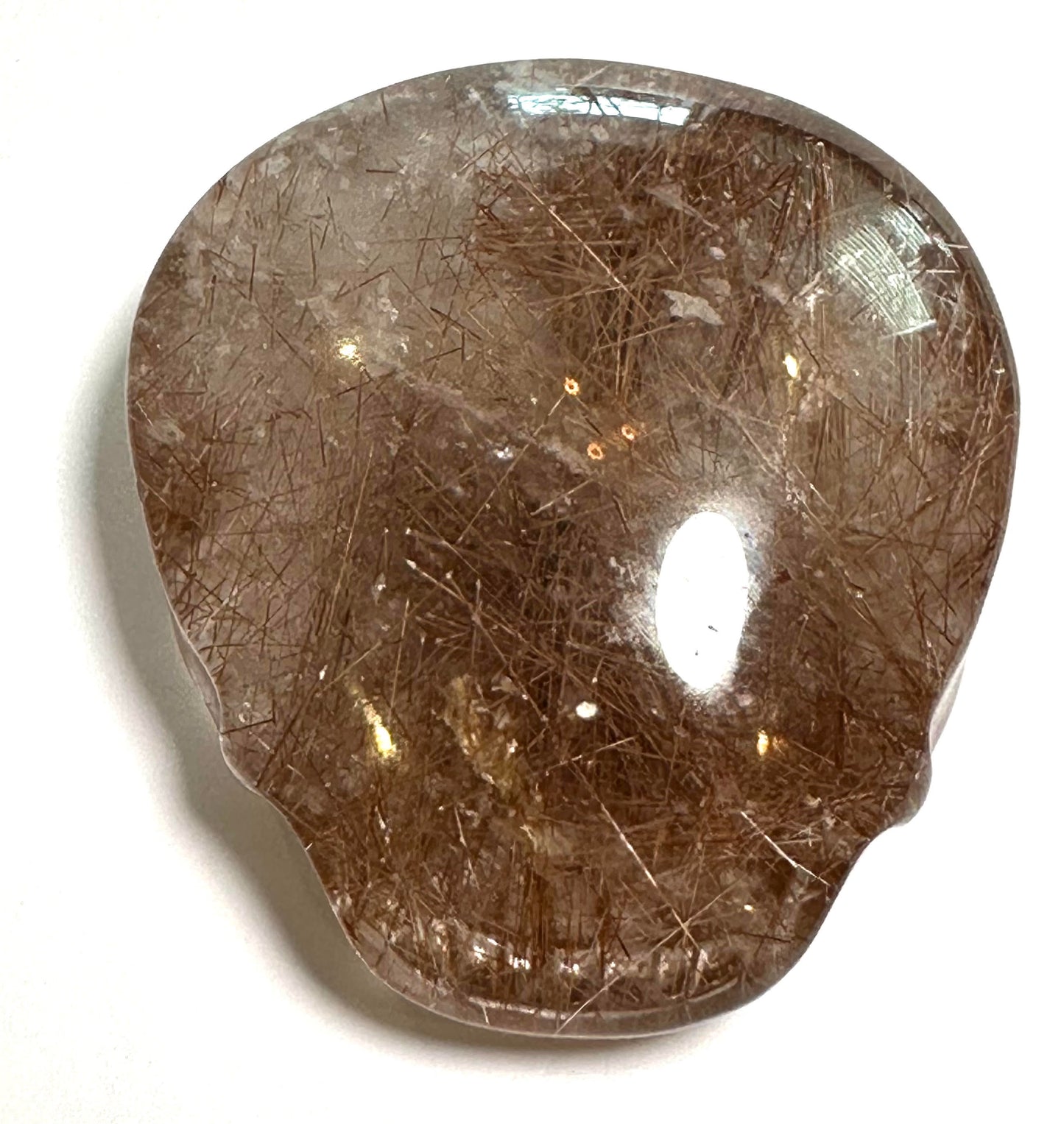 Red Rutile Quartz Magical Child Pocket Palm Stone Skull Master Carved by Leandro D'Souza 2 1/8 Inches #NC7943