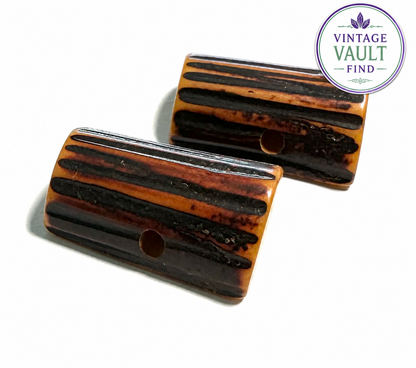 Vintage Butterscotch Bakelite Jewelry Components Pair – Double Blind-Drilled – Woodgrain Design – Shru Hoard – 15x23mm  #BAKE3090