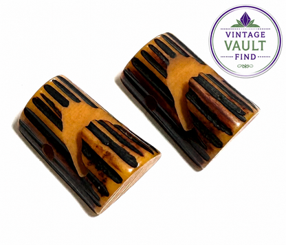 Vintage Butterscotch Bakelite Jewelry Components Pair – Raised Sculptural Design – Woodgrain – Shru Hoard – 15x23mm #BAKE3091