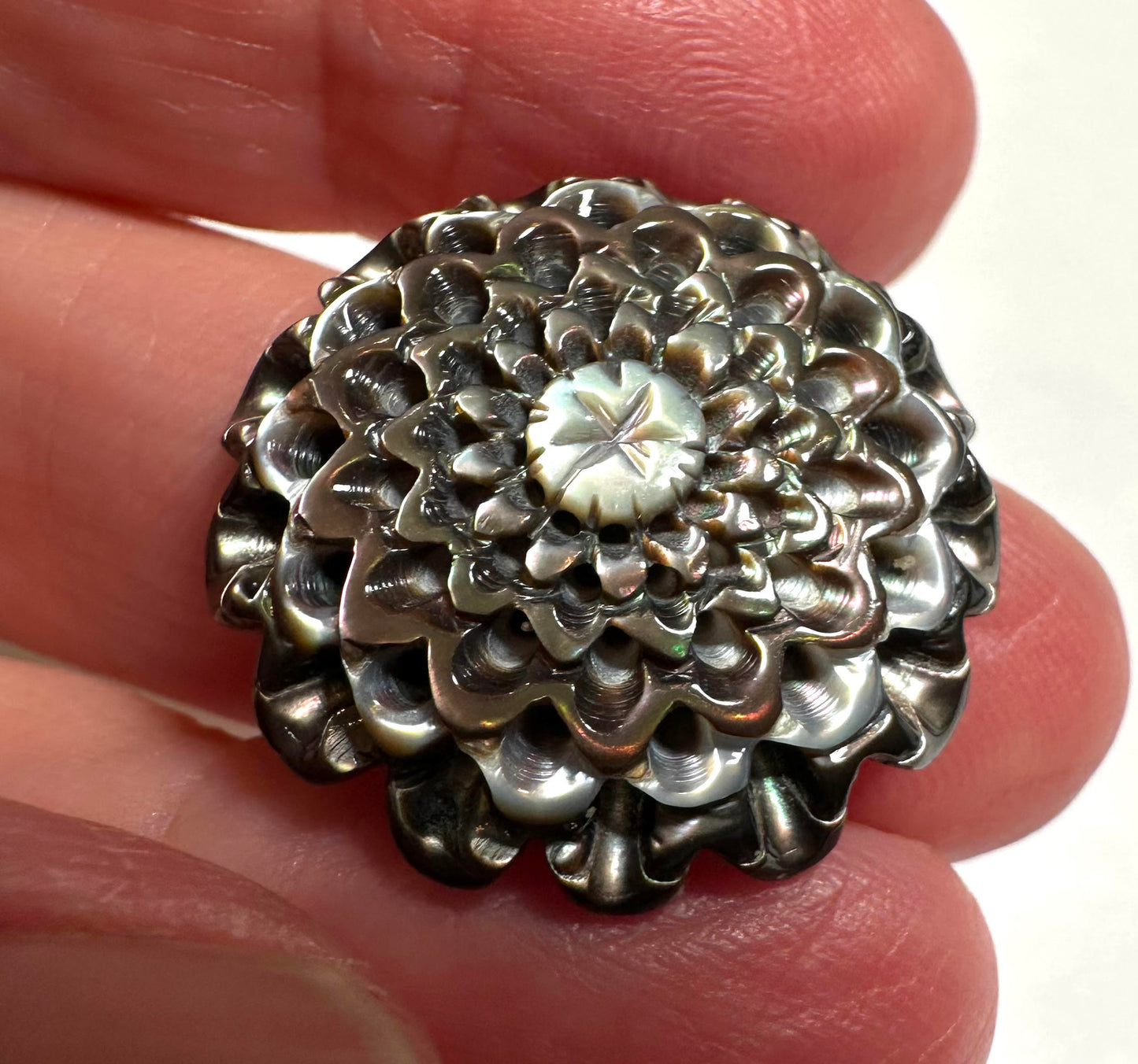 One of A Kind Black Lip Shell Flower Cabochon – Hand Carved 25mm -  # SP7839