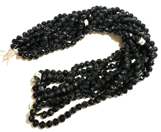 Vintage Japanese Tin Cut Jet Glass Beads | 7mm | 5-Strand Hank | Made in Japan | Old Warehouse Stock GB7876