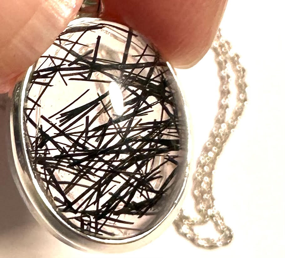 Black Rutile Quartz Pendant Necklace – Sterling Silver SP7725