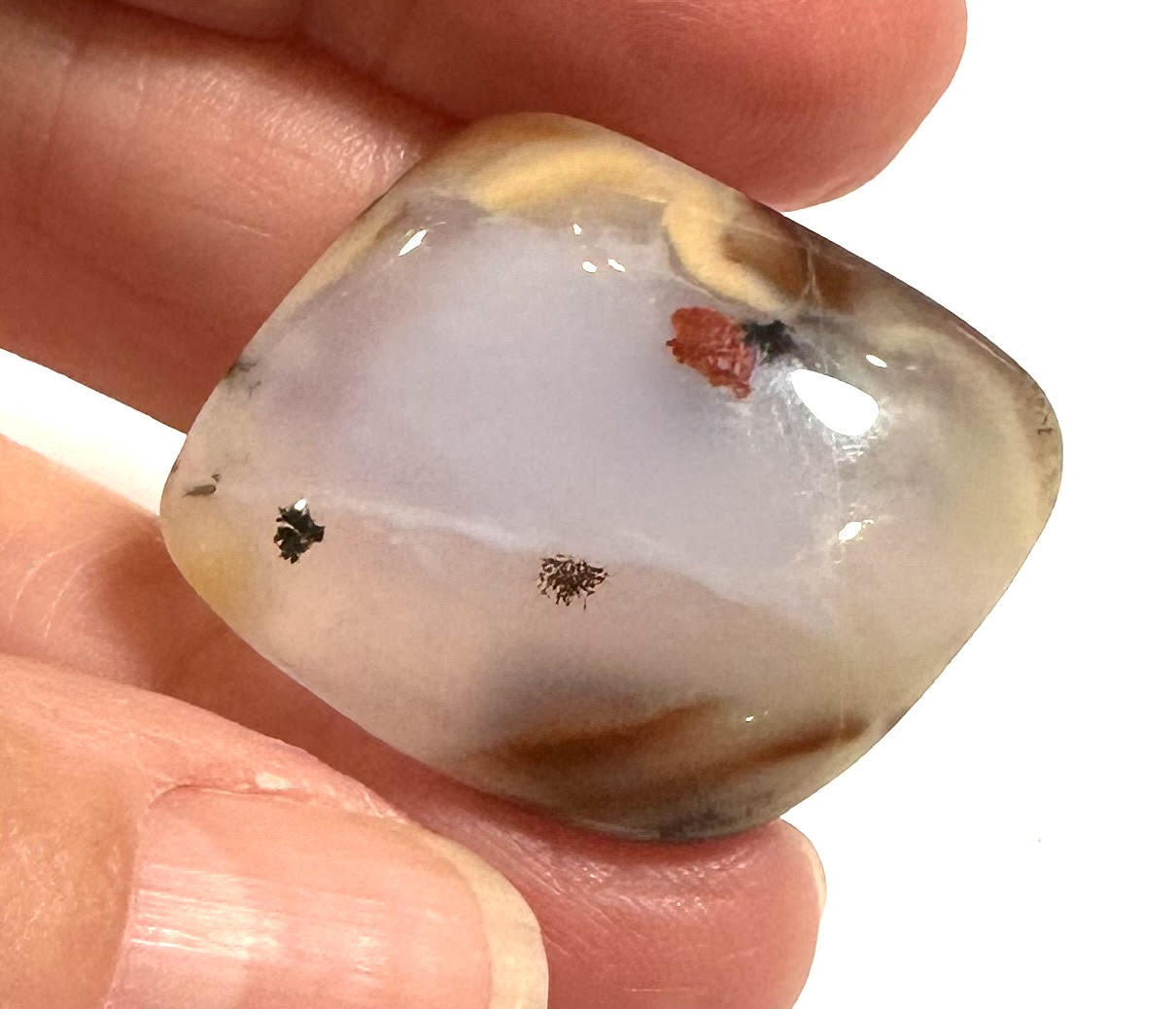 AAA Blue Chalcedony Freeform Cabochon with Red &amp; Black Dendrites – 25x28mm – #CAB6