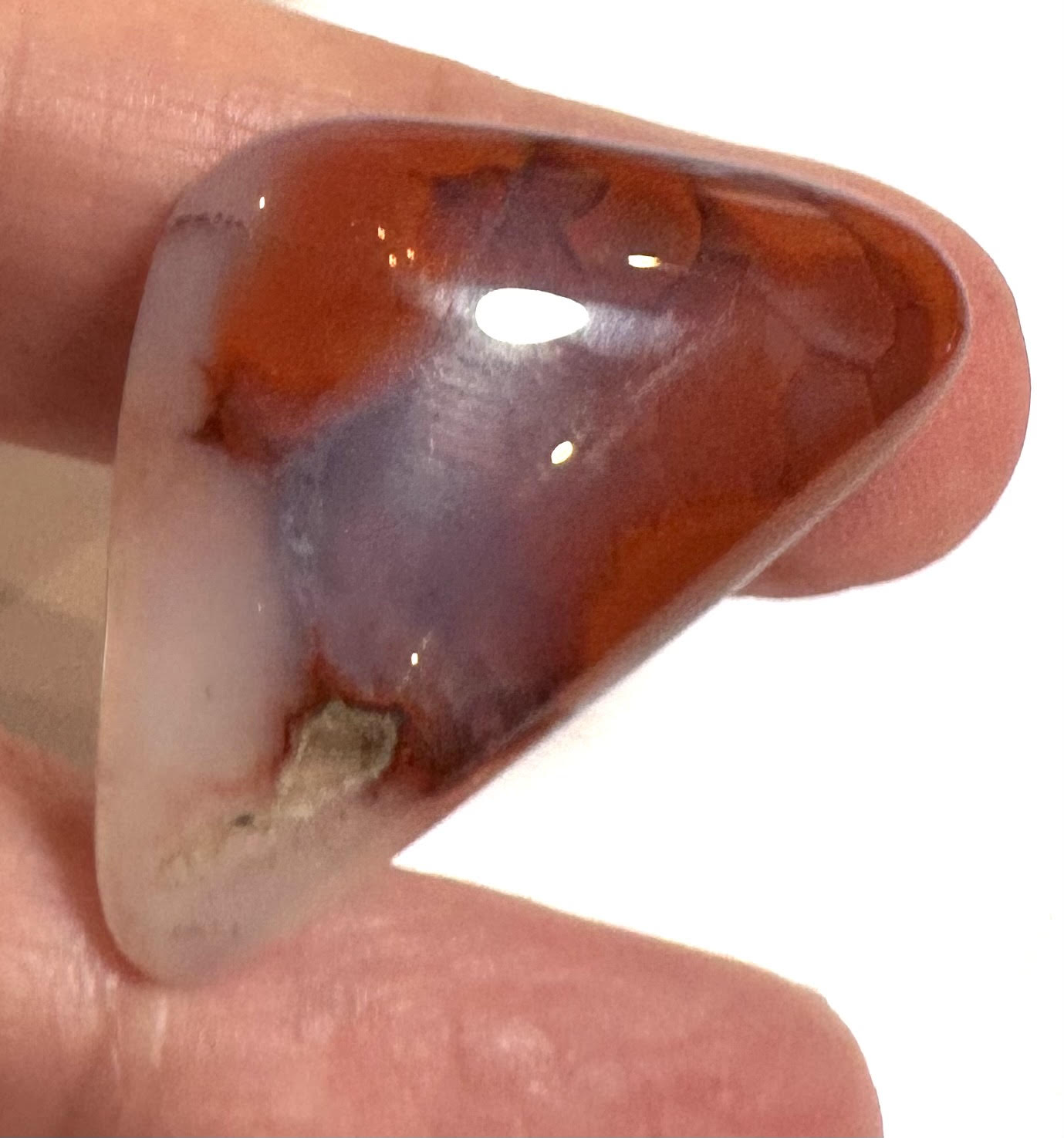 Blue Chalcedony with Brilliant Red Dendritic Inclusions Freeform Cabochon – 20x35mm – #CAB3