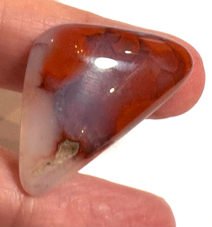 Blue Chalcedony with Brilliant Red Dendritic Inclusions Freeform Cabochon – 20x35mm – #CAB3