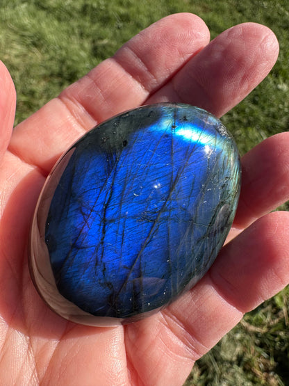 Blue Labradorite Palm Stone with Stardust Silver Flash #NC7986