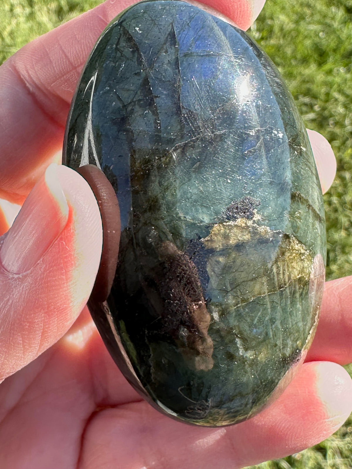 Blue Labradorite Palm Stone with Brilliant Blue Flash #NC7988