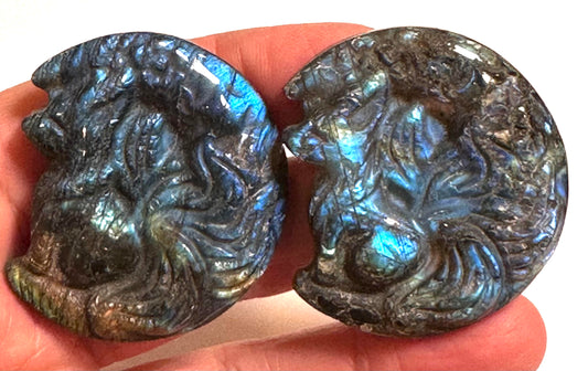 Blue Labradorite Nine-Tail Fox Crescent Moon Carving 43mm #NC7701