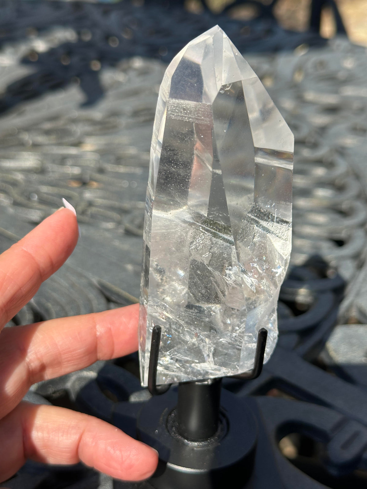 Partially Polished Lemurian Quartz Crystal Statement Piece with Rainbow and Spinning Stand #NC7949