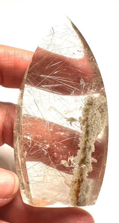 Collector Grade Champagne Smoky Quartz Flame with Silver Rutile & White Sparkling Lodolite Master Carved by Ney #NC7952