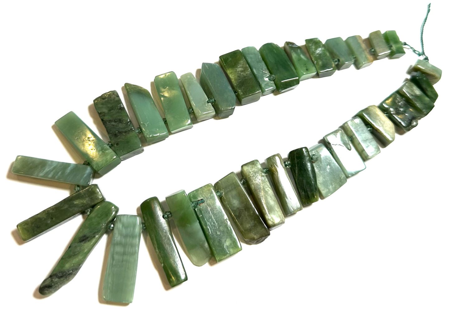 Canadian Jade Graduated Top Drill Picket Beads – Polished Rough Cut – 15mm to 45mm Approx – SP694
