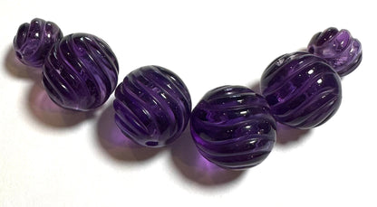 AA Quality Carved Amethyst Bead Lot – Rare Hand-Carved Swirl Beads – 12mm &  8mm – SP7843