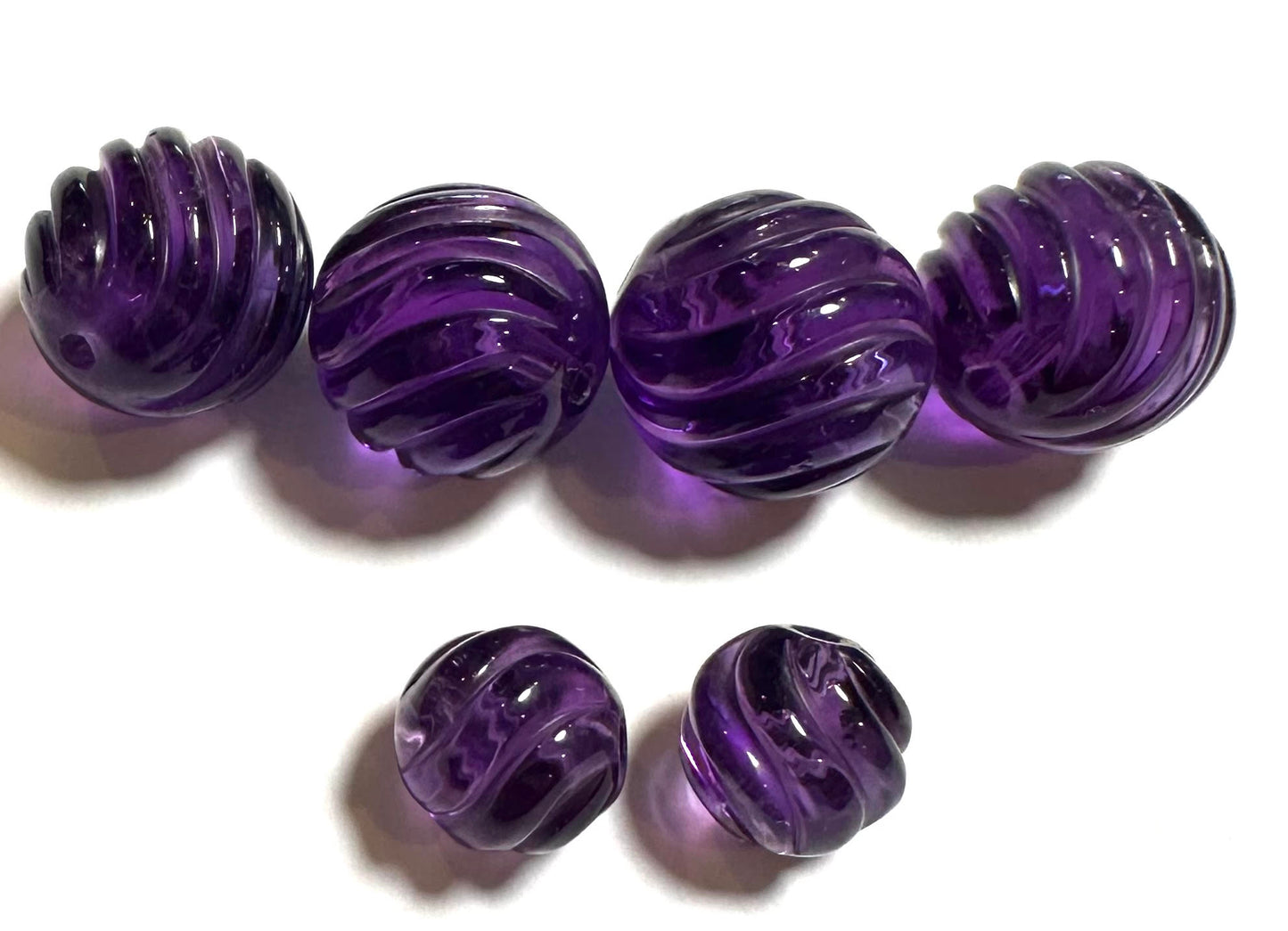 AA Quality Carved Amethyst Bead Lot – Rare Hand-Carved Swirl Beads – 12mm &  8mm – SP7843