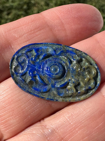 Carved Lapis Lazuli One of a Kind Oval Cabochon 19 x 31mm CAB7943
