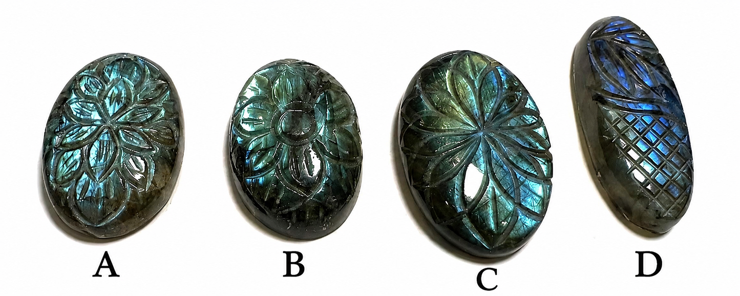 Carved Oval Labradorite Cabochons – Choose A, B, C, or D #SP7869