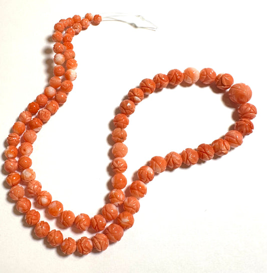 Vintage Italian Carved Coral Rose Bead Strand – One of a Kind – SP7836