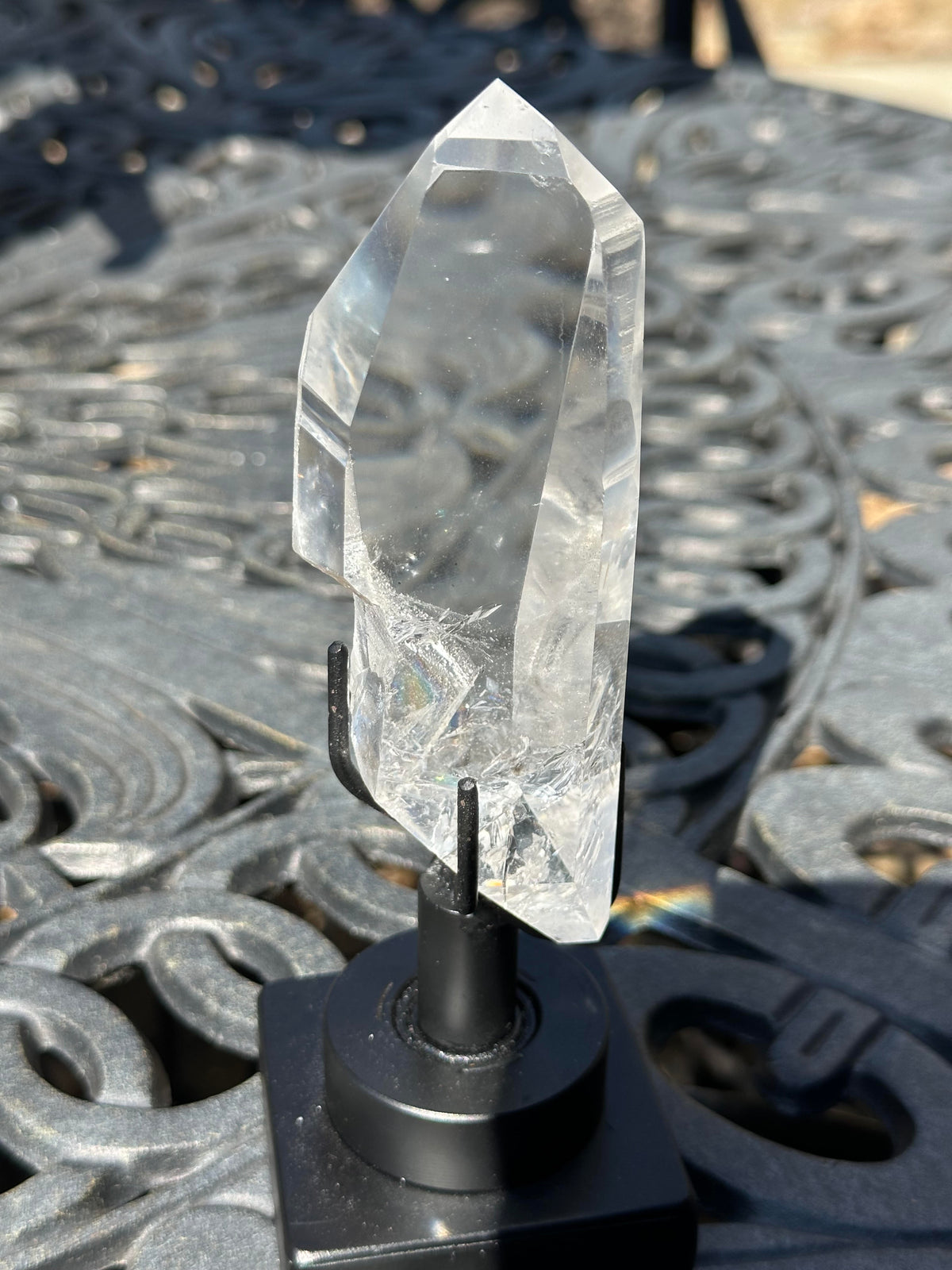 Partially Polished Lemurian Quartz Crystal Statement Piece with Rainbow and Spinning Stand #NC7949