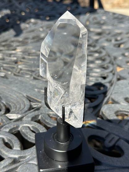 Partially Polished Lemurian Quartz Crystal Statement Piece with Rainbow and Spinning Stand #NC7949