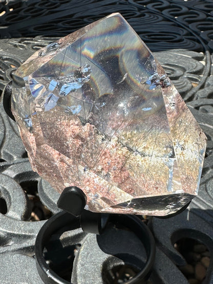 Rare Rainbow Rutilated Pink Lodolite Garden Quartz Crystal Freeform 296g #NC7953
