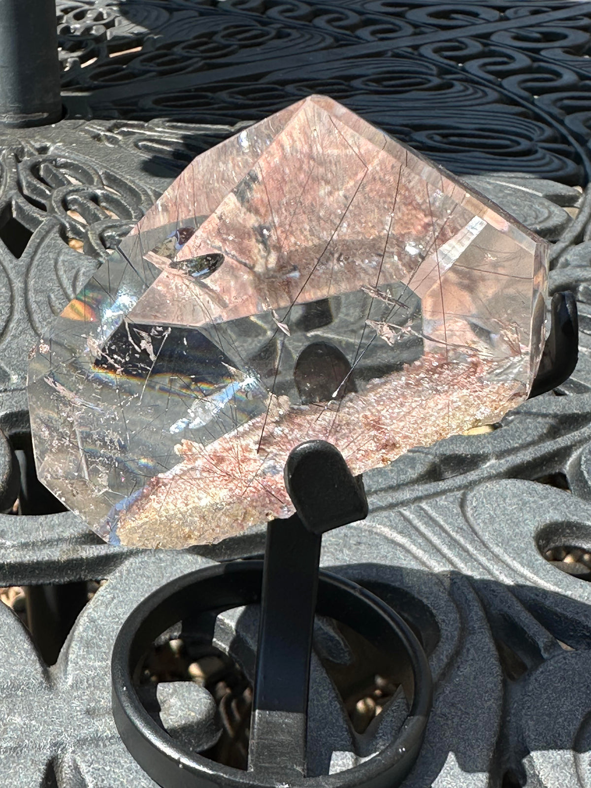 Rare Rainbow Rutilated Pink Lodolite Garden Quartz Crystal Freeform 296g #NC7953
