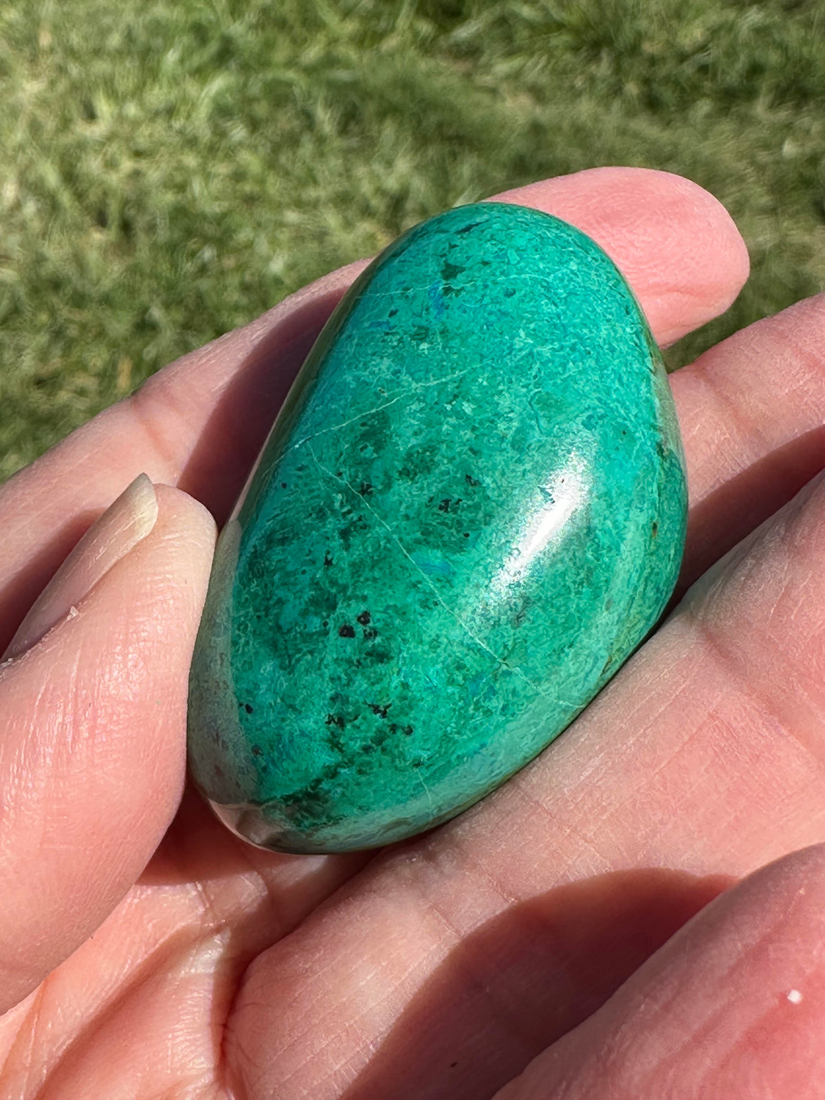 Chrysocolla Pocket Stone from Peru with Blue and Green Malachite and Azurite Patterns #NC7970