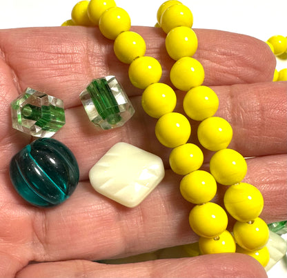 Vintage Vault Find Glass Green Heart, Melon & Deco Glow Bead Lot VB8017
