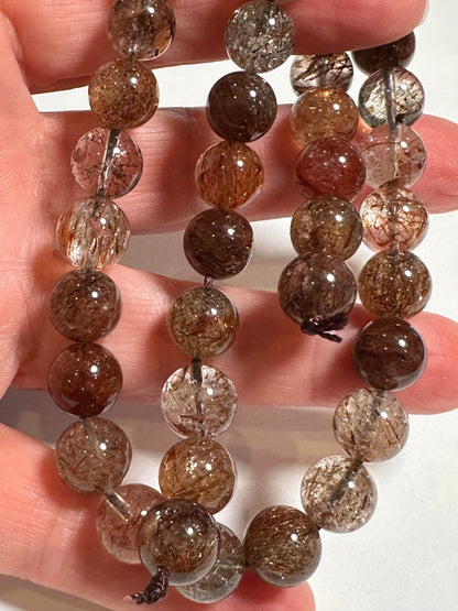 AAA Red Rutilated Quartz Beads from Brazil | 10mm Natural Rutile Quartz Gemstone Strand | SP7936