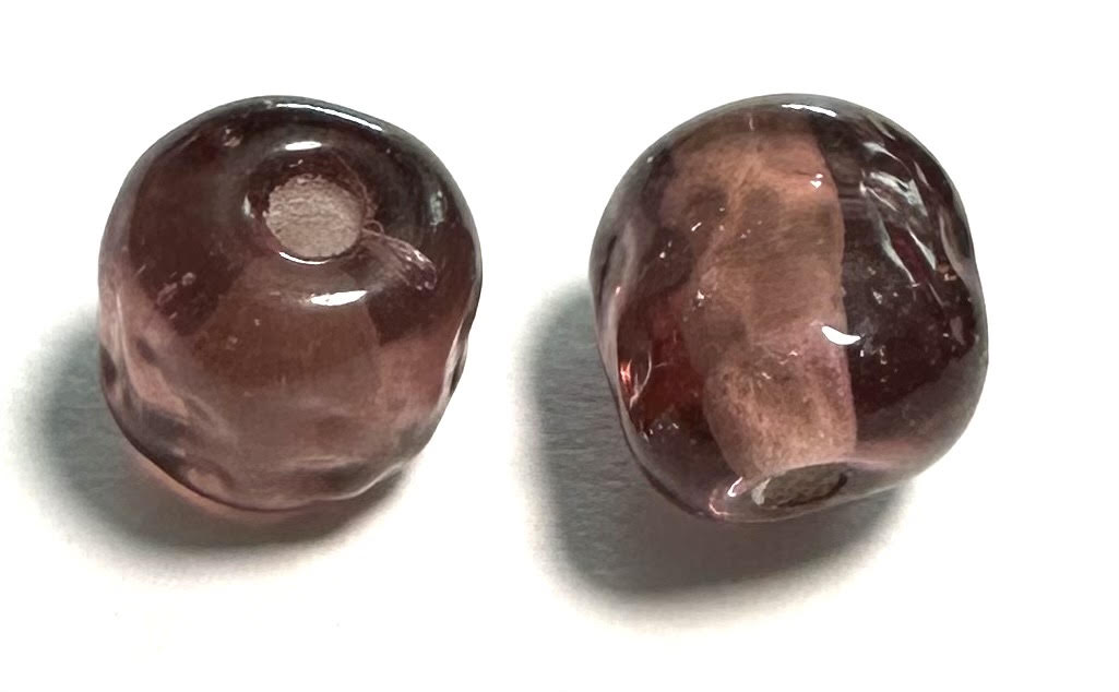 Vintage Miriam Haskell Collection Dark Amethyst White Heart Dimple Baroque Glass Beads 8mm #12535