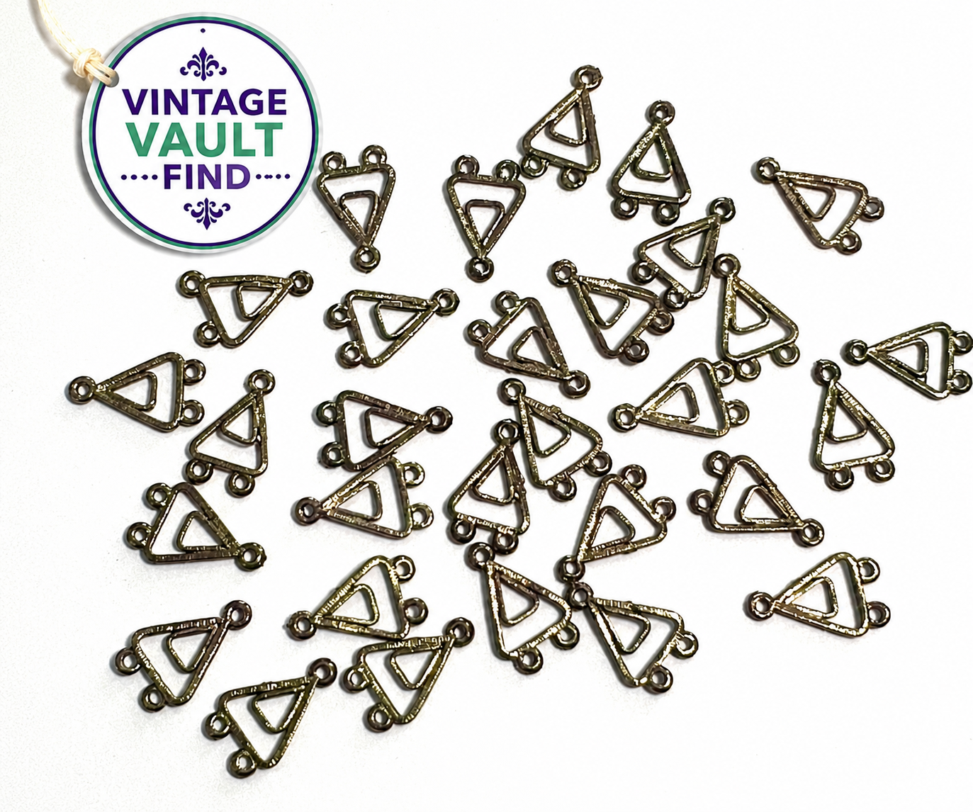 Vintage Brass Tone Triangle Dangle Findings 15mm 50 Piece Lot #VB822